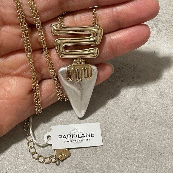 NWT Park Lane Astro Fixed Pendant Necklace Matte Silver Gold Tone 30"-33" - Picture 1 of 6